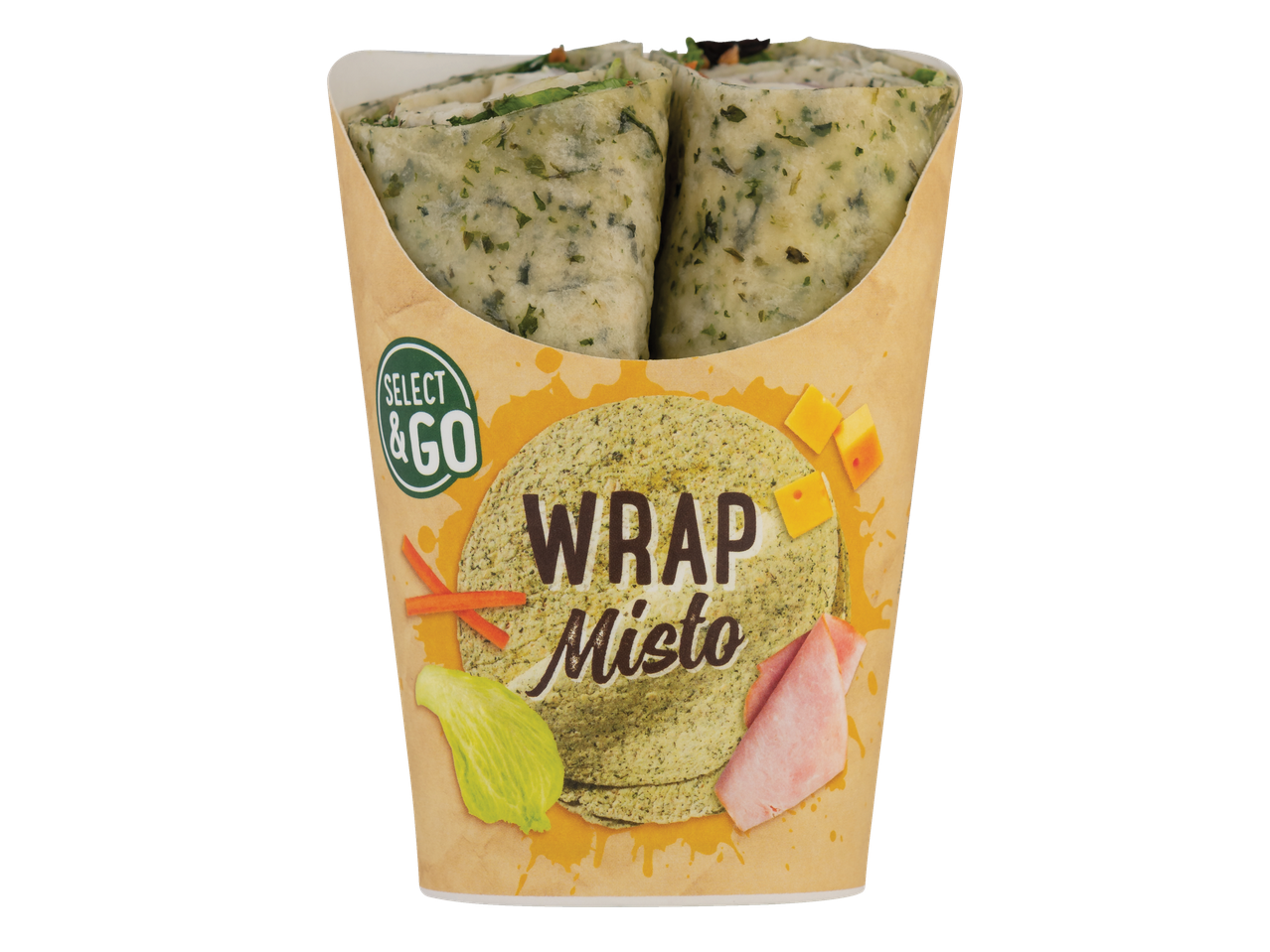 Select & Go Wrap Misto: Dois wraps frescos em um copo de papel.