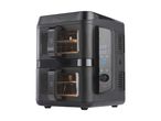 Salter dual air fryer with digital display and two cooking compartments.