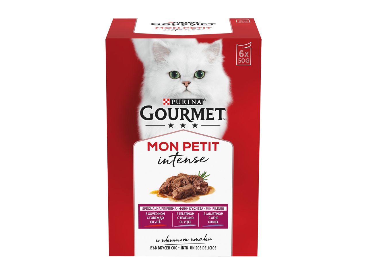 Pachet de mâncare Gourmet Mon Petit pentru pisici, cu gust de vită.