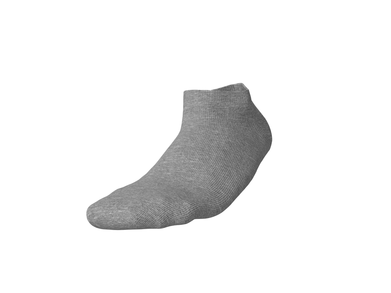 A single grey ankle sock, made of ribbed fabric, shown on a white background.