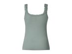 Light green ribbed tank top with lace trim