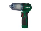 Cordless handheld vacuum cleaner in green and black with a transparent dustbin.