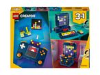 Toy box with 3-in-1 retro gaming console, computer, and arcade machine builds.