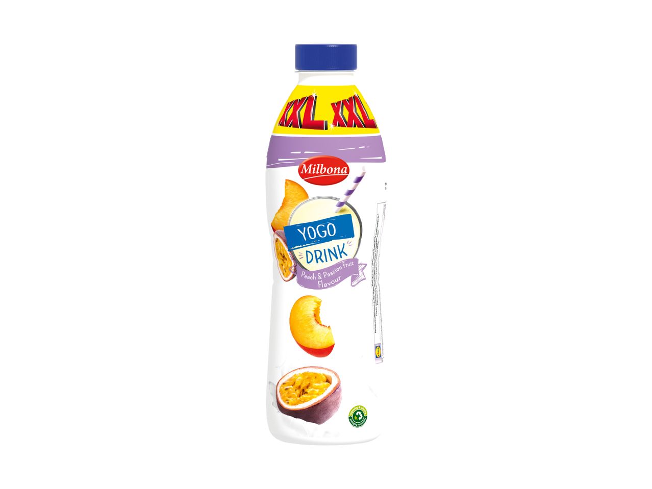 A bottle of Del Monte Passion Fruit Yogurt Drink.
