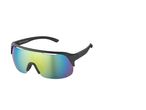 Sport sunglasses with multicolor mirrored lenses.