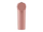 Pink automatic soap dispenser with a black top and a sleek, modern design.