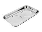 Stainless steel rectangular tray with two circular indentations