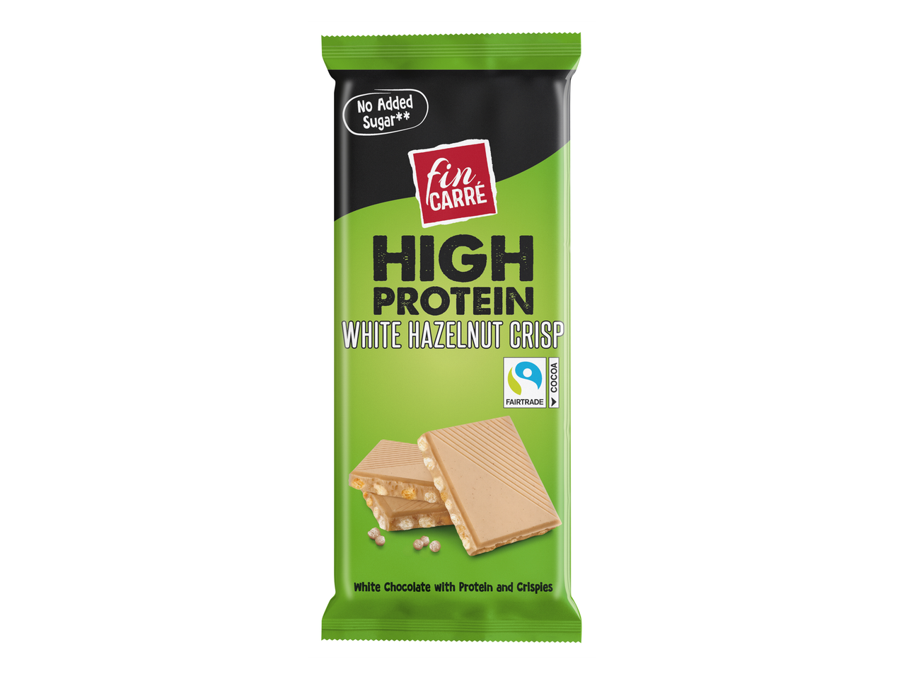 Fin Carre: Fehér csokoládé mogyoróval és fehérjével, cukor nélkül.