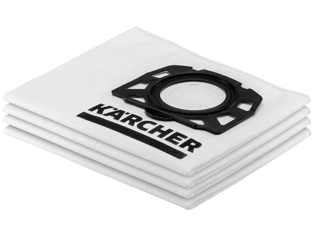 Quattro sacchetti filtro Kärcher per aspirapolvere impilati.