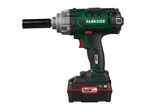 Cordless impact wrench with battery and attached socket