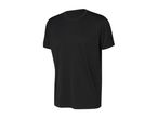 Black short-sleeved sports t-shirt with a round neck, made from a breathable fabric.