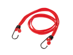 Corde élastique rouge avec crochets noirs sur fond noir.