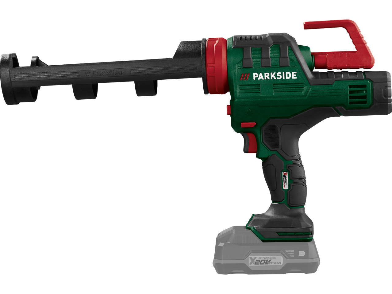En Parkside batteridriven fogpistol med ett X20V Team-batteri.