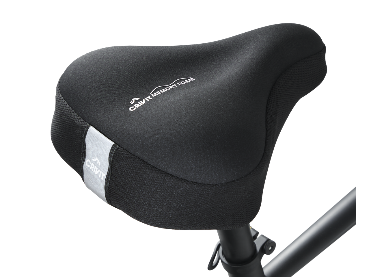 CRIVIT Memory Foam Saddle Cover, black, with reflective stripe and logo