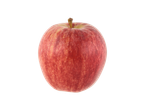 A single red apple with a short stem, centered on a black background.