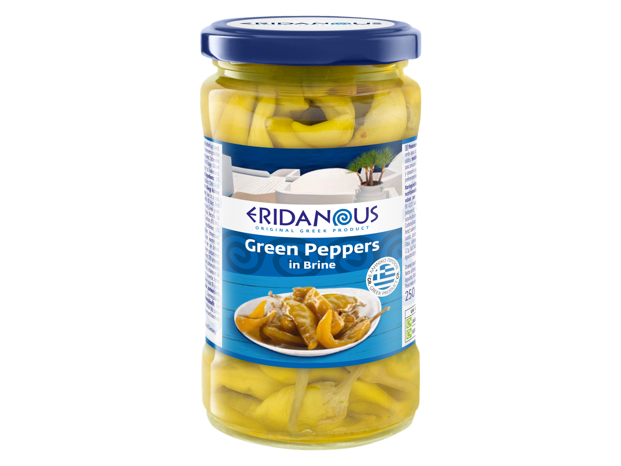 Eridanous green peppers in brine.