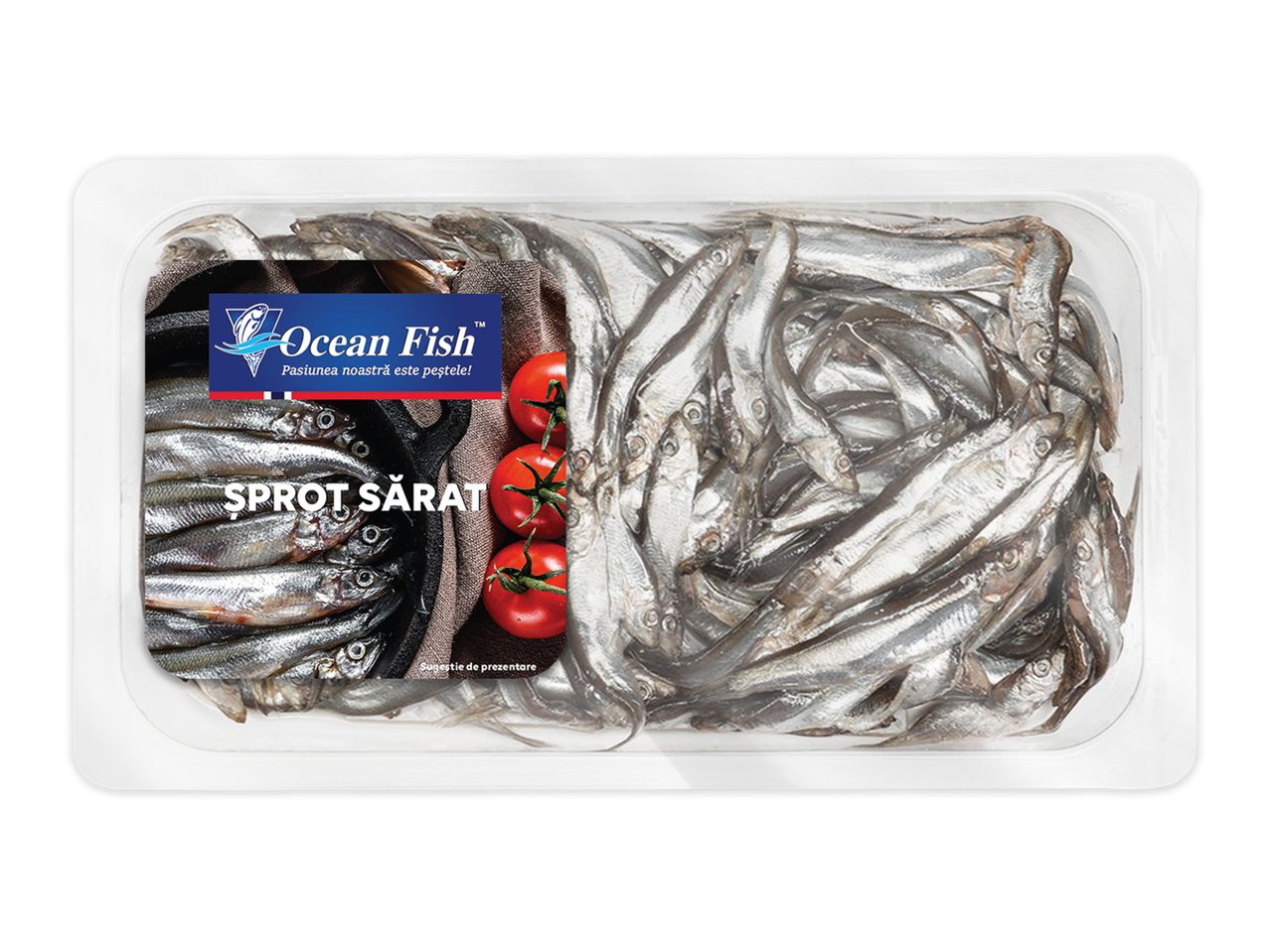 Șprot sărat Ocean Fish în ambalaj plastic.