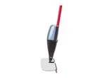 A Vileda steam mop stands upright, showcasing its sleek design and textured cleaning pad.
