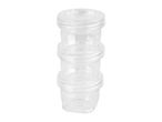 Three clear plastic stackable containers.