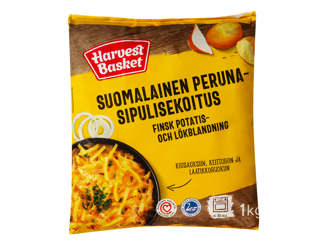 Pussi suomalaista peruna-sipulisekoitusta, paino 1 kg.
