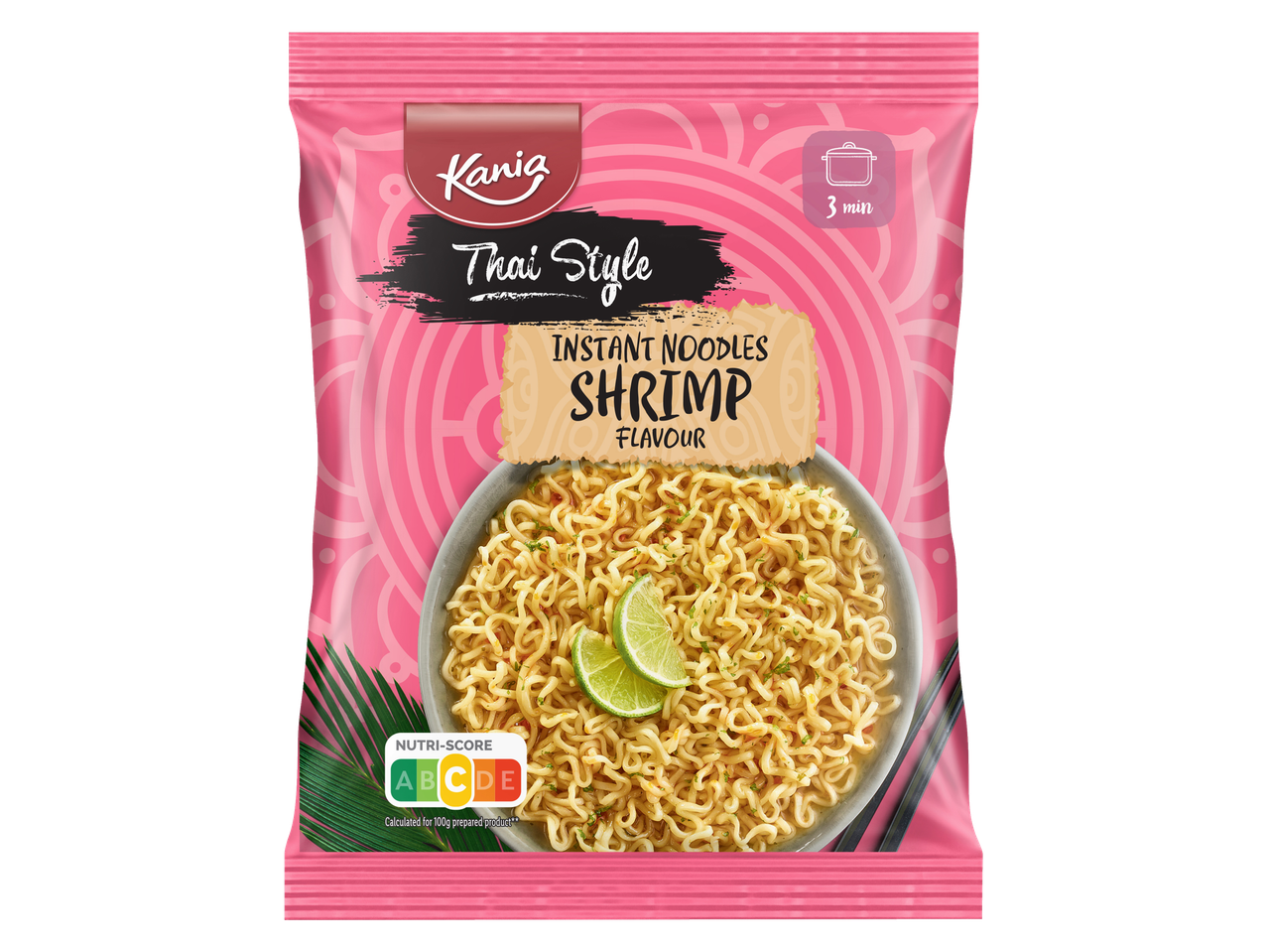 Macarrão instantâneo Kanig estilo tailandês, sabor camarão.