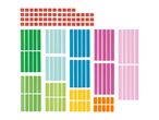 Colorful wooden blocks and sticks in various sizes, arranged in rows and columns.