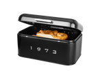 Black SILVERCREST® bread bin with a pretzel and bread inside, featuring '1973' on the front.