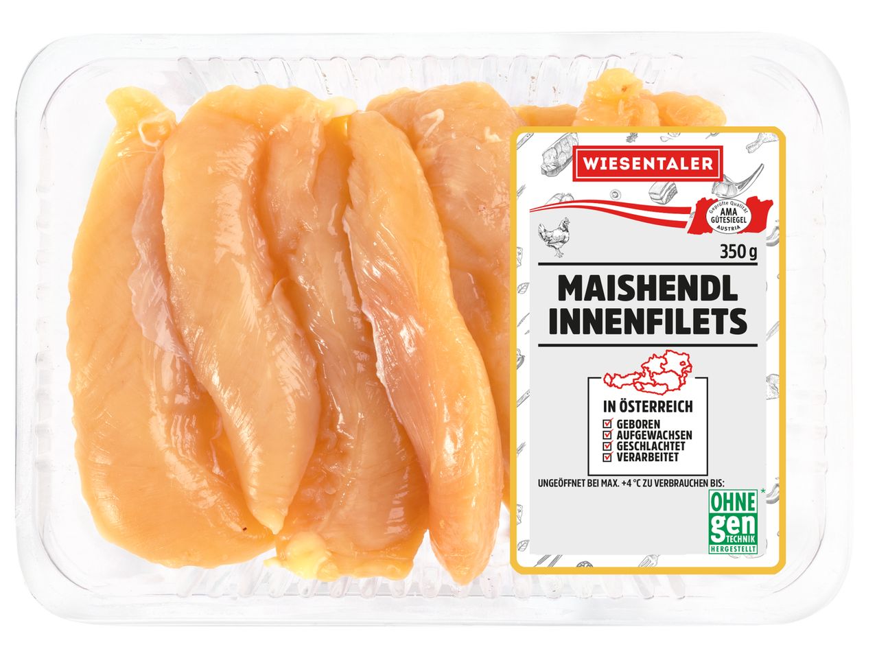 Wiesentaler Maishähnchen-Innenfilets in einer durchsichtigen Verpackung