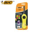 Yellow long-reach lighter in blister packaging, shown lighting a purple candle.