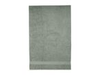 A single, rectangular, sage green bath towel with a subtle textured pattern.