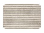 Rectangular beige bath mat with horizontal white stripes and rounded corners.