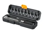 Torque wrench set with various hex and Torx bits (3mm-10mm, T20-T30) in a black case.
