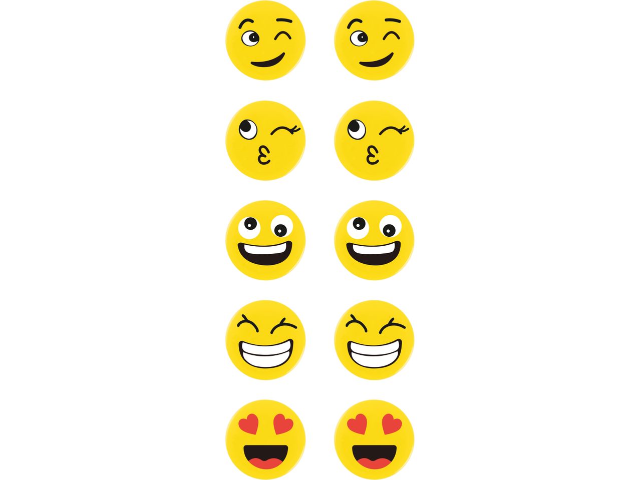 Ten yellow emoji Magnets,with various expressions.