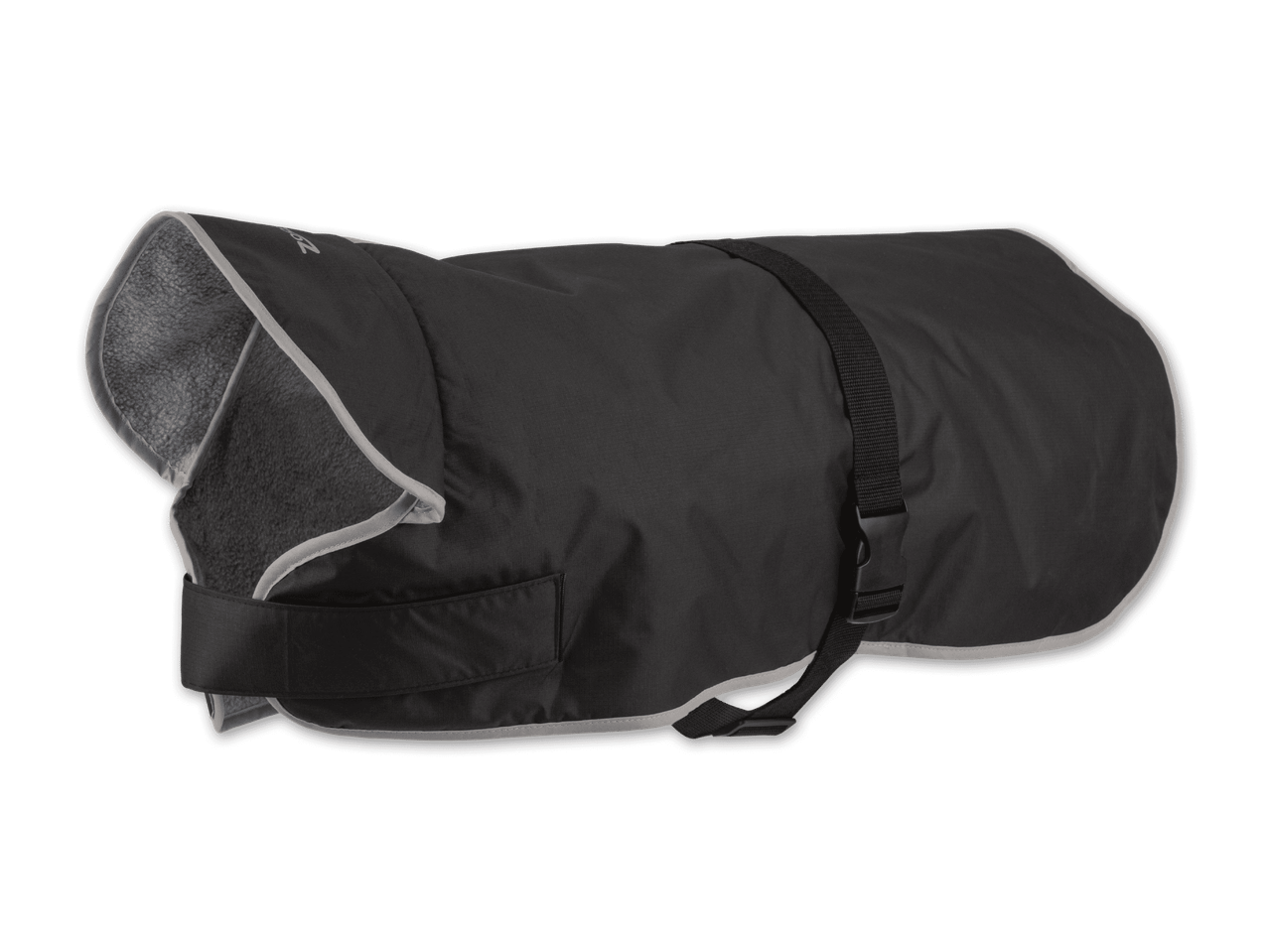 Schwarzer Hundemantel mit reflektierenden Streifen und Fleece-Futter