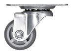 A single, small, gray-wheeled caster with a silver metal base.