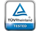 TÜV Rheinland Tested seal with the company logo and the word 'TESTED'.