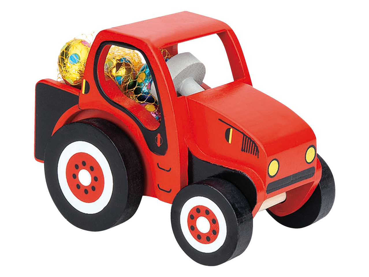 FAVORINA figurină din lemn, tractor cu ouă de ciocolată