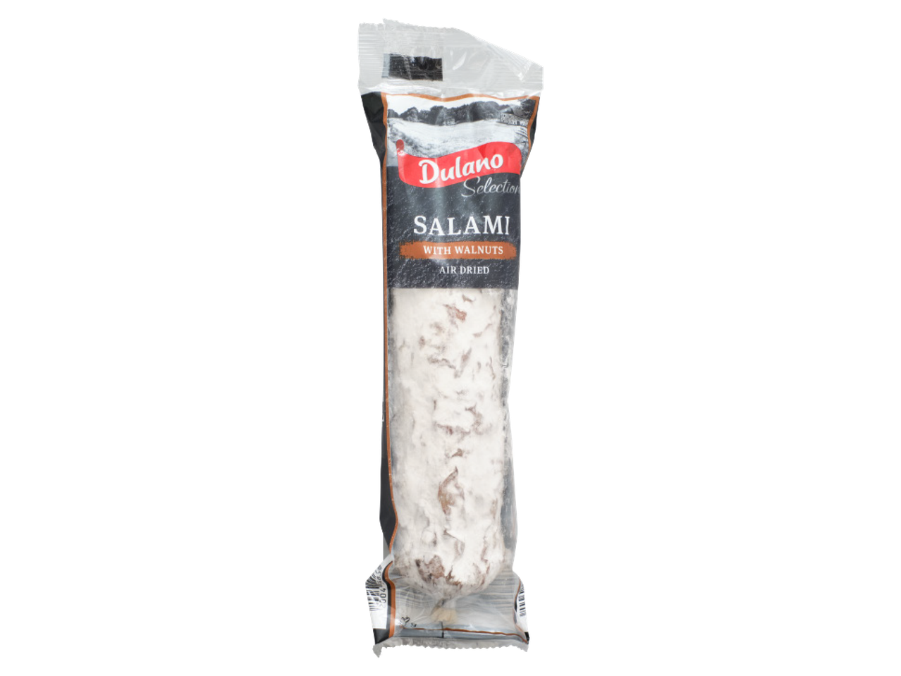 Dulano Selection salami ar valriekstiem, gaisā žāvēts, caurspīdīgā iepakojumā