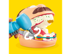 Kit de dentista PLAY-DOH® com broca de brinquedo e dentes de plasticina com aparelho.