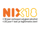 NIX18 logo met tekst onder 18 verkopen wij geen alcohol. Onder de 25 jaar? Laat je legitimatie zien.
