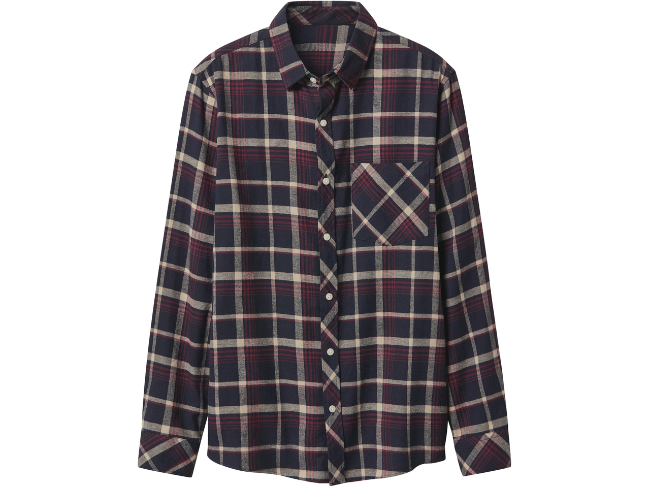 Vyriški flaneliniai marškiniai esmara MEN languoti, tamsiai mėlynos, smėlio ir bordo spalvos.