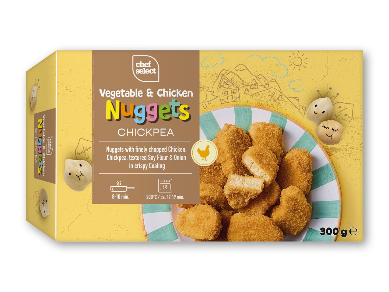 Chef Select grøntsags- og kyllingenuggets med kikærter i sprød panering.