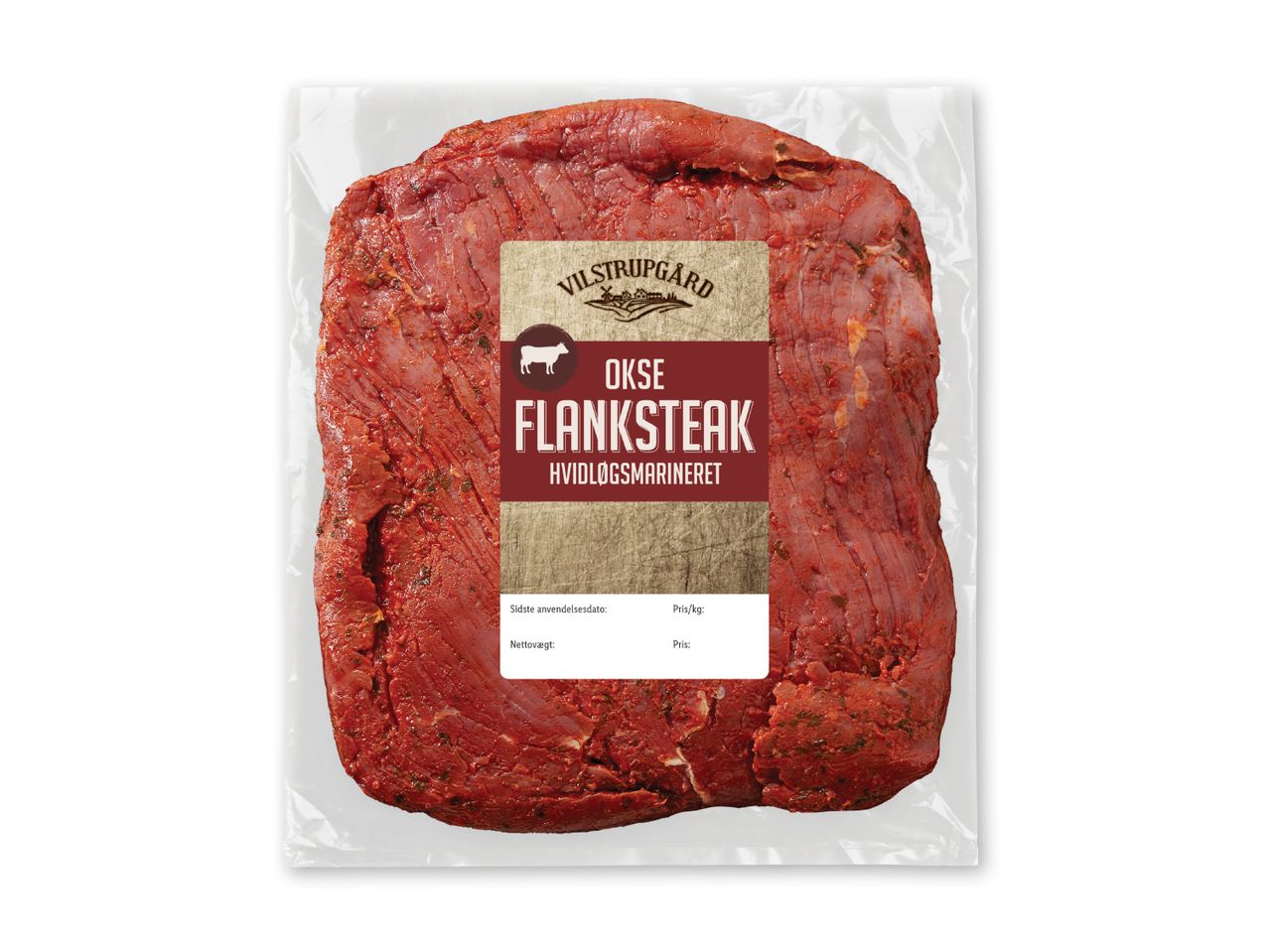 En pakke økologisk flankesteak.