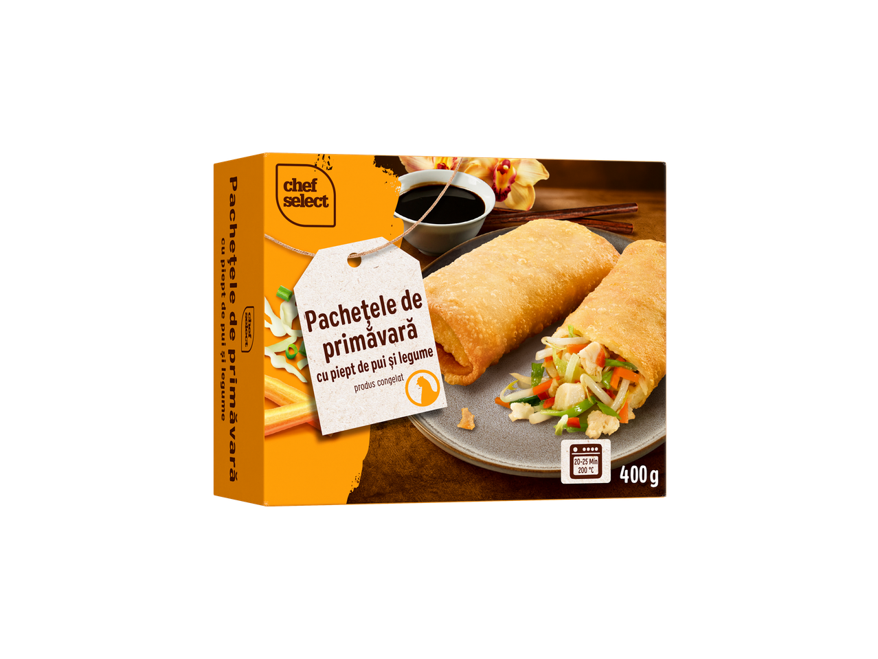 Chef Select: rulouri de primăvară congelate cu pui și legume.