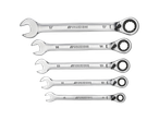 A set of five silver PARKSIDE® Flexi-Head Ratchet Spanners of varying sizes.