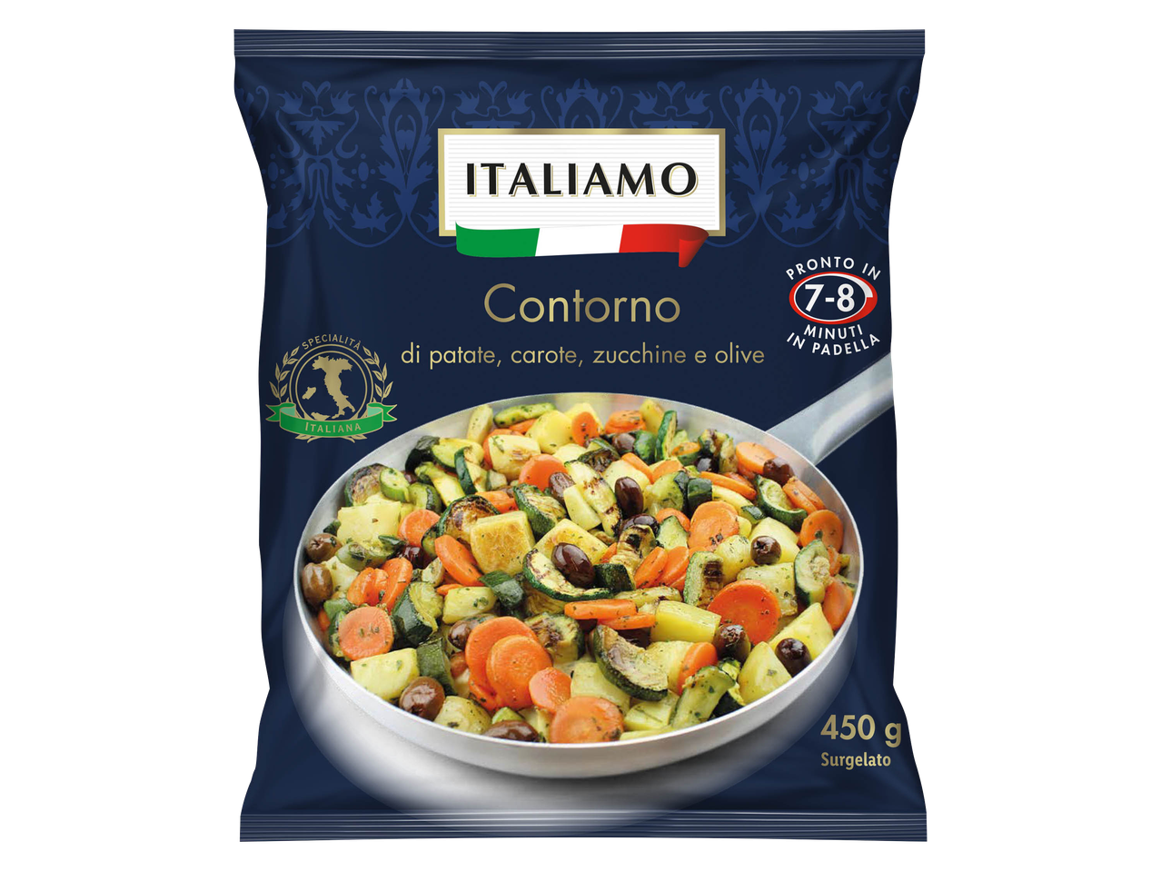 Condimento surgelato Italimo: carote, patate, zucchine e olive.