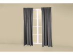 Livarno® Zavjese: Cortinas cinza-escuras numa janela com caixilhos brancos.