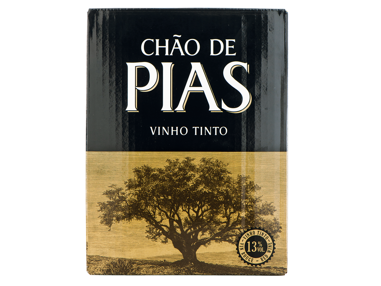 Caixa de vinho Chão de Pias Vinho Tinto com ilustração de uma árvore.
