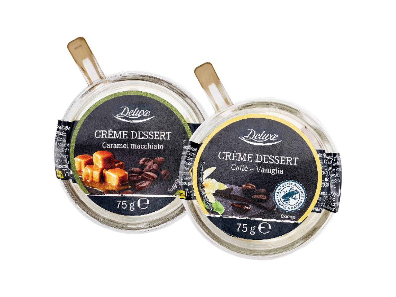 Two Deluxe Crème Desserts: Caramel Macchiato and Caffè e Vaniglia.