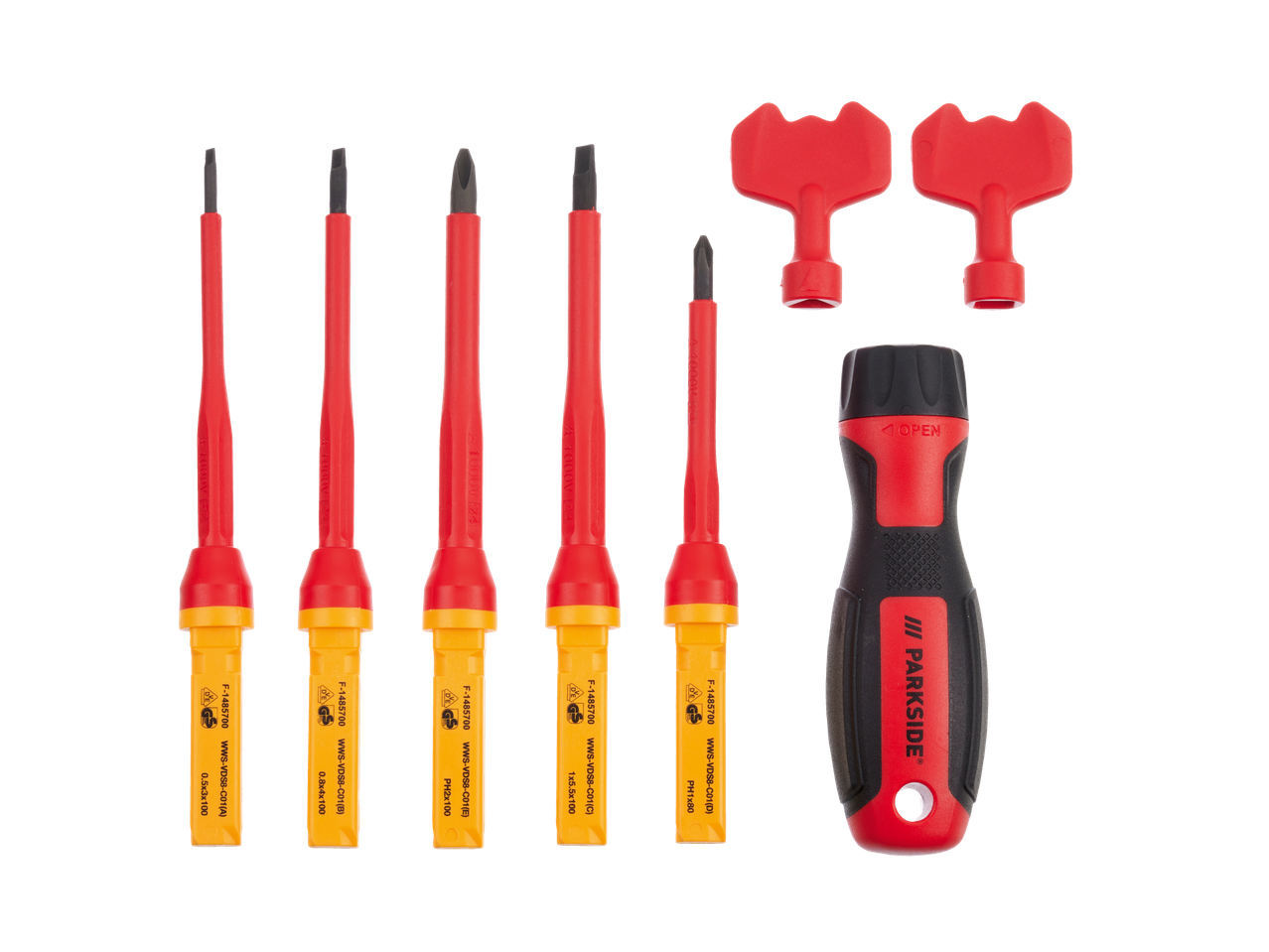 PARKSIDE® set odvijača s izmjenjivim bitovima i ručkom.